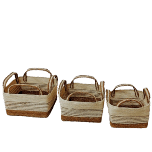 S/3 Cestoni Juta/SG quadrati doppio manico - L cm30/27/22