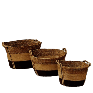 S/3 Cesti ovali juta/SG con manici toni brown - L cm 37/33/25